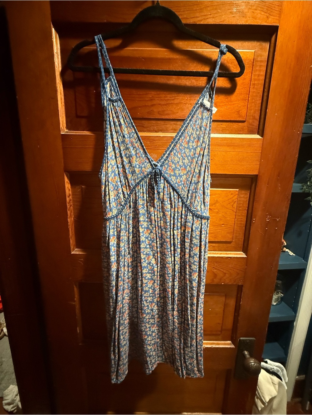 Xhilaration Blue Floral Spaghetti-Strap Mini Dress